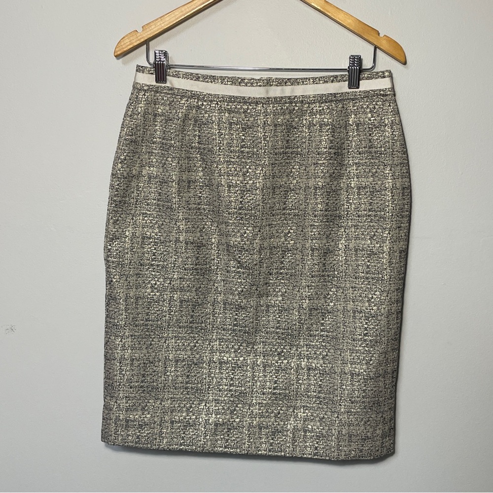 Boden Women's Metallic Tweed Jacquard Modern Pencil‎ Skirt in Cream Size 8R